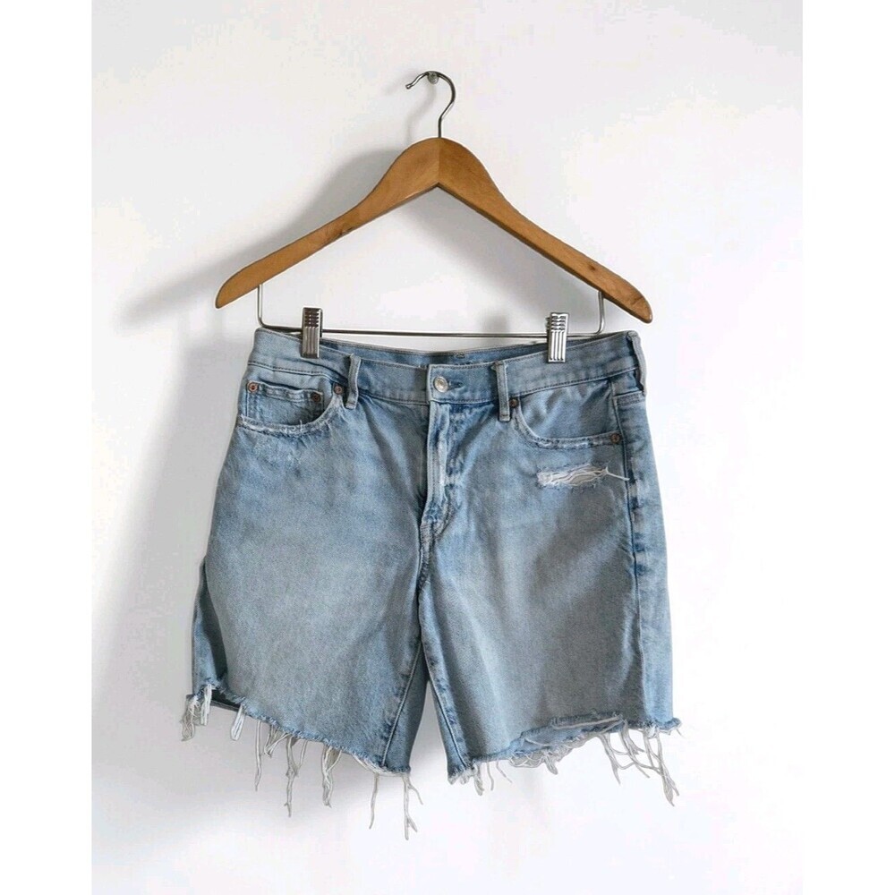 American Eagle Strigid Denim Shorts Size 4 Blue Cotton Ripped Hem Distressed